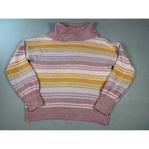 Inner‎ Circle Womens Striped oversized Turtleneck Sweater Mauve Yellow Knit M